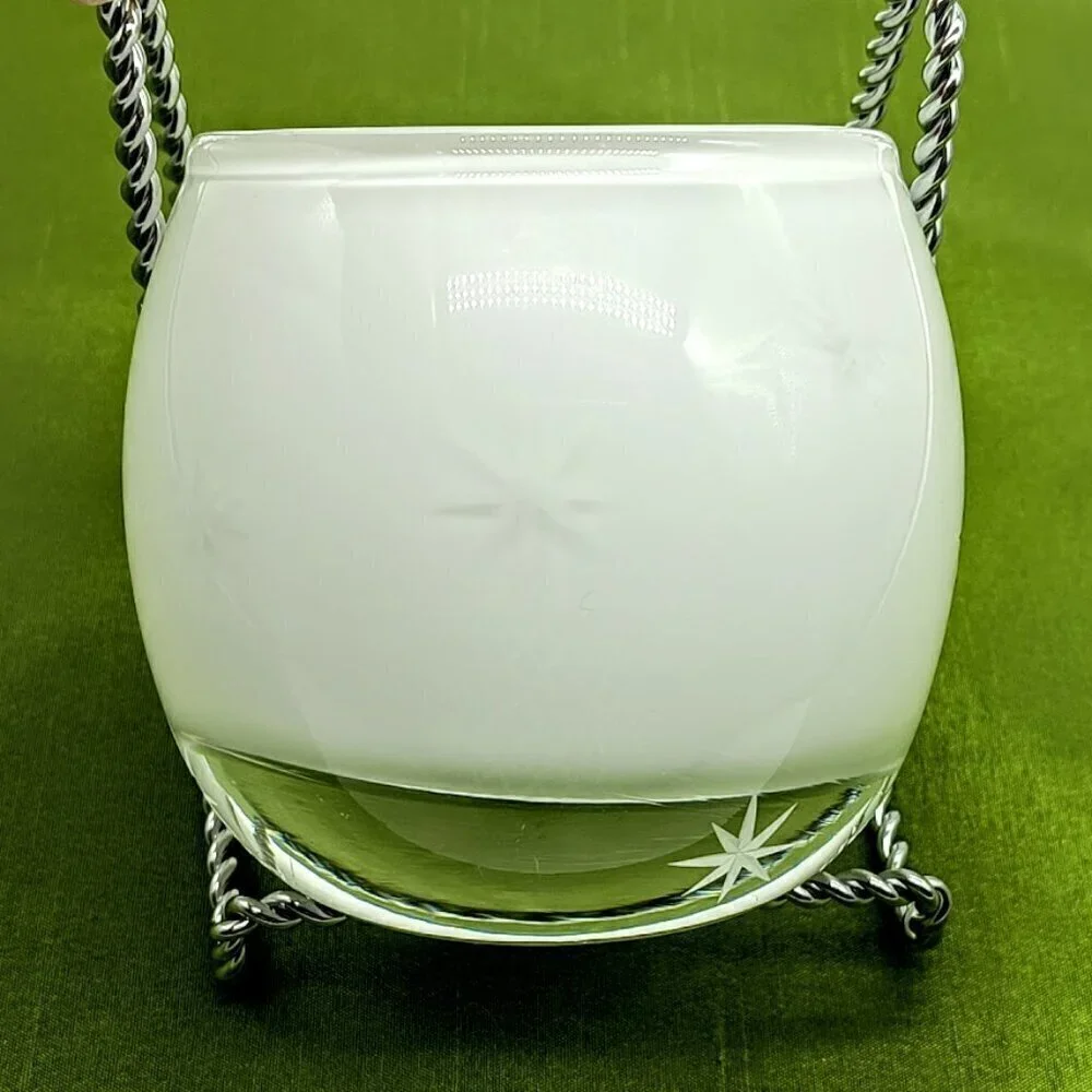 Crate & Barrel White Etched Starburst Glass Candle Holder